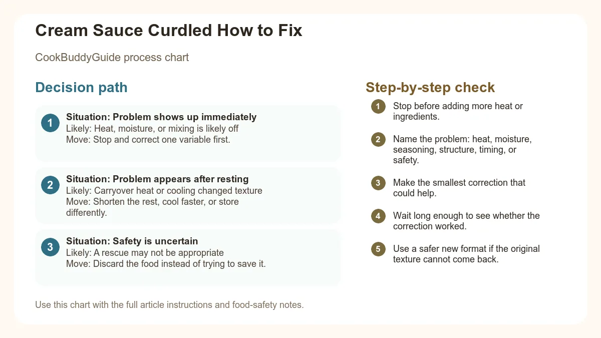 Process chart for Cream Sauce Curdled How to Fix