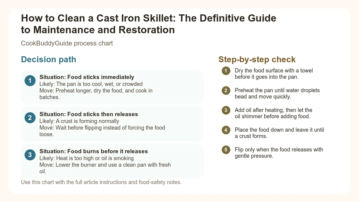 Process chart for How to Clean a Cast Iron Skillet: The Definitive Guide to Maintenance and Restoration