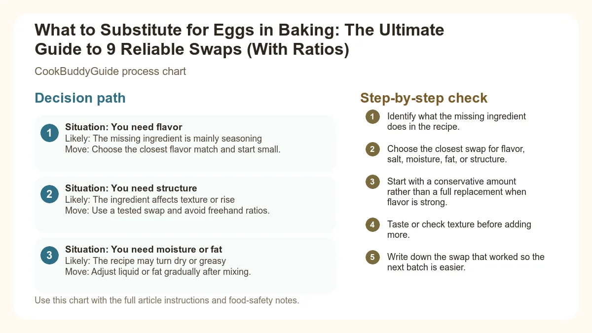 Process chart for What to Substitute for Eggs in Baking: The Ultimate Guide to 9 Reliable Swaps (With Ratios)