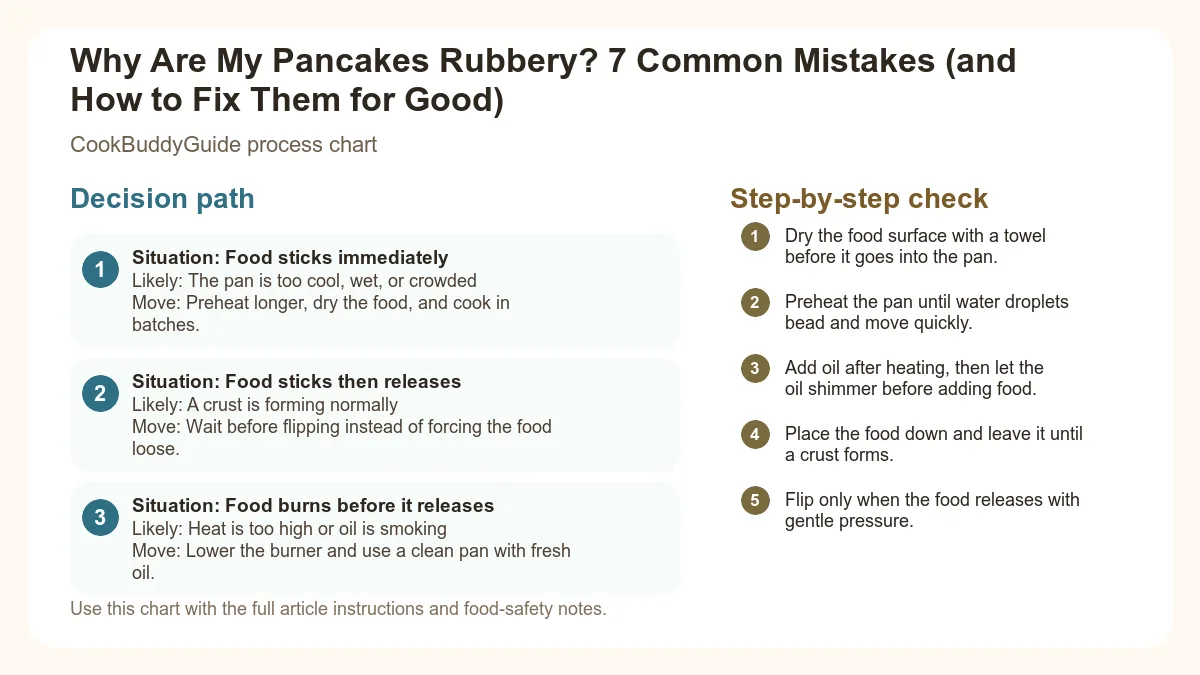 Process chart for Why Are My Pancakes Rubbery? 7 Common Mistakes (and How to Fix Them for Good)
