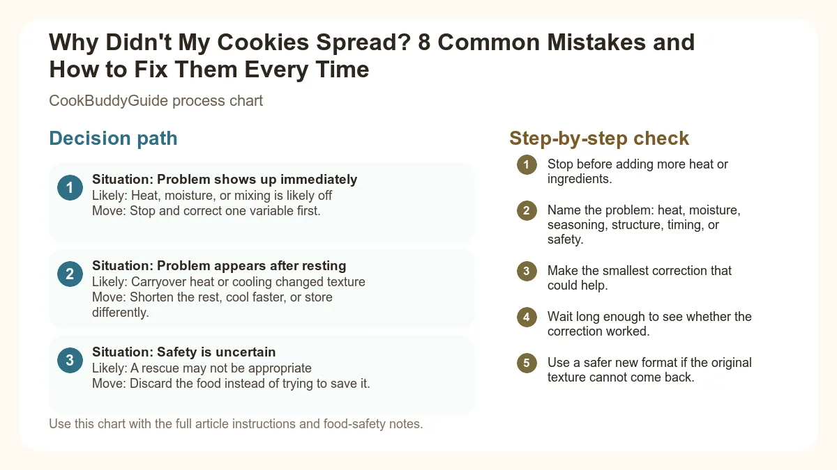 Process chart for Why Didn't My Cookies Spread? 8 Common Mistakes and How to Fix Them Every Time