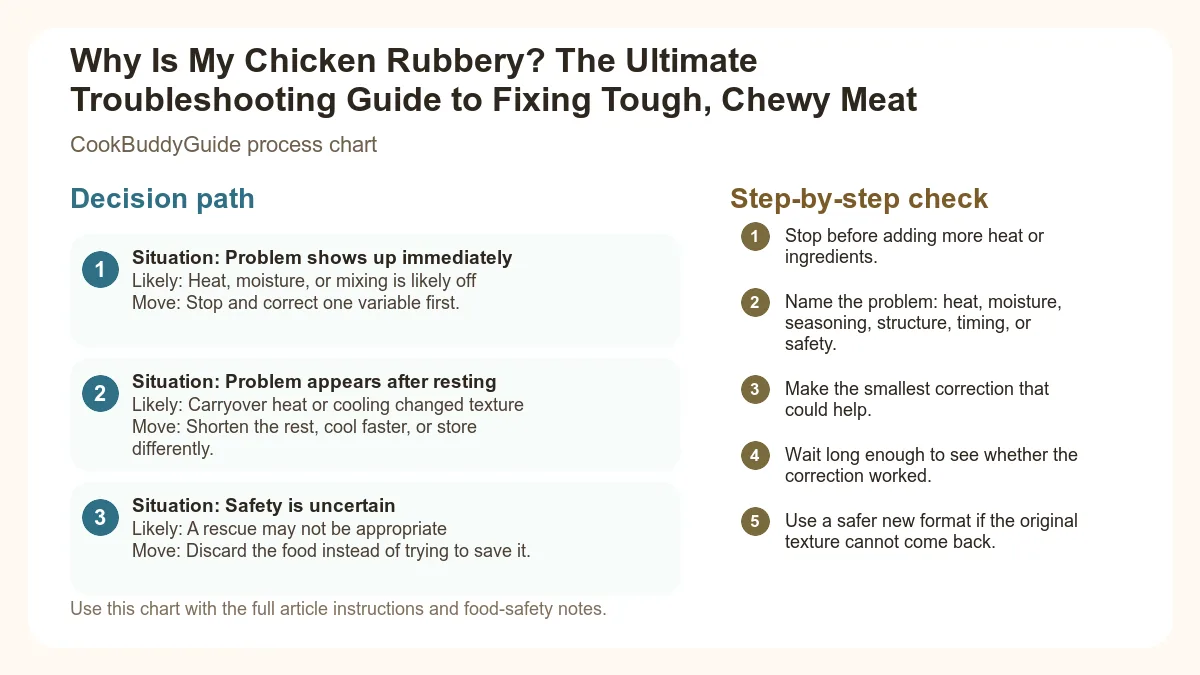 Process chart for Why Is My Chicken Rubbery? The Ultimate Troubleshooting Guide to Fixing Tough, Chewy Meat