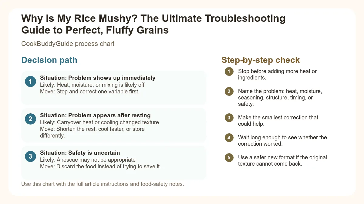 Process chart for Why Is My Rice Mushy? The Ultimate Troubleshooting Guide to Perfect, Fluffy Grains